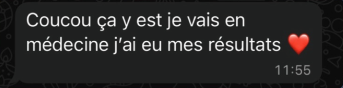 Message d'une élève : résultats reçus, elle part en médecine