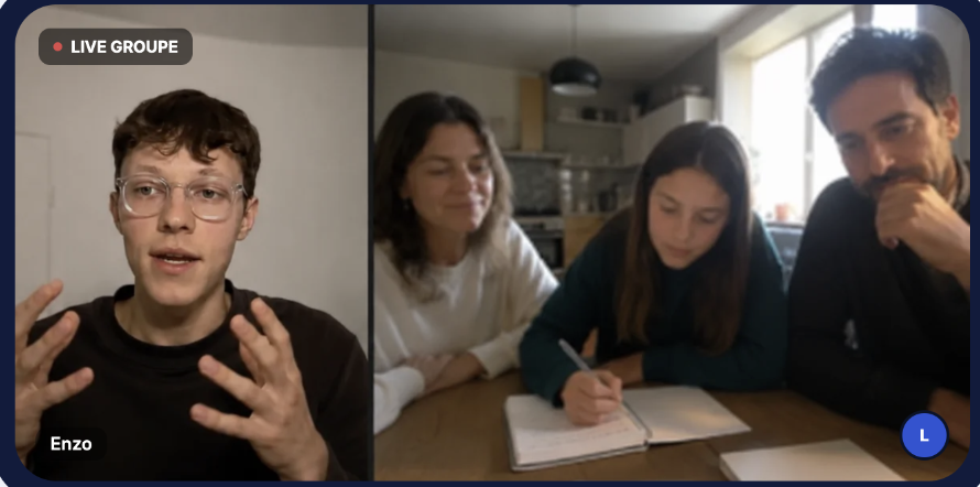 Session live MasterPass entre Enzo et une élève accompagnée de ses parents