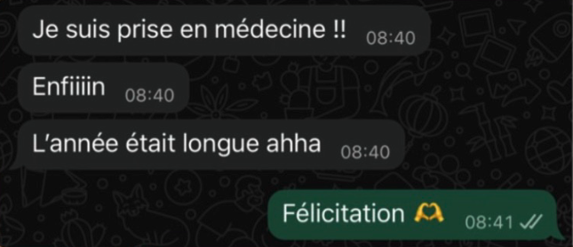 Message d'une élève : prise en médecine