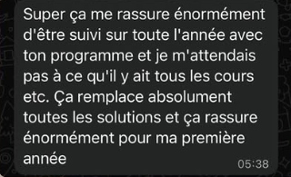 Message d'un élève rassuré d'être suivi sur toute l'année