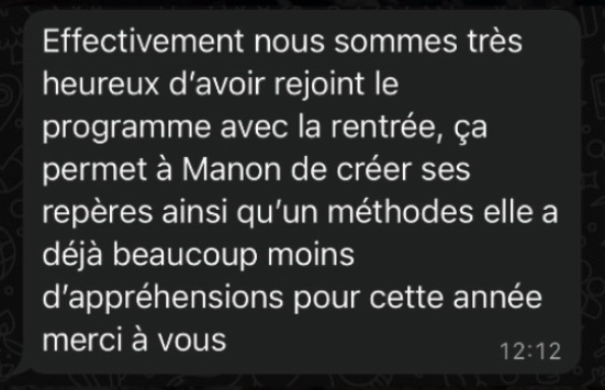 Message de parents : Manon a créé ses repères et sa méthode dès la rentrée
