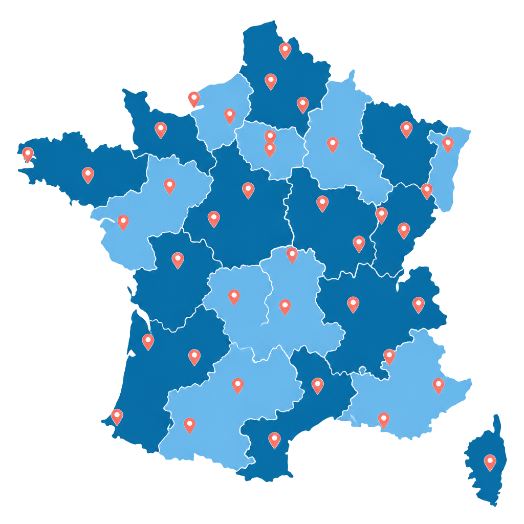 Carte de France indiquant les villes où des élèves sont accompagnés par MasterPass
