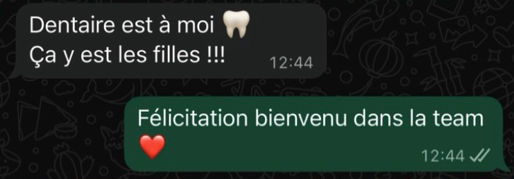 Message d'une élève : admise en dentaire
