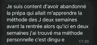 Message d'un élève ayant construit sa méthode personnelle en deux semaines