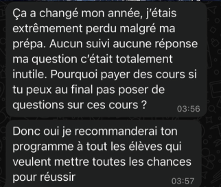 Message d'une élève : sans suivi en prépa, le programme a changé son année