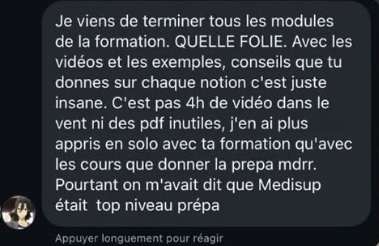 Message d'un élève ayant terminé tous les modules de la formation